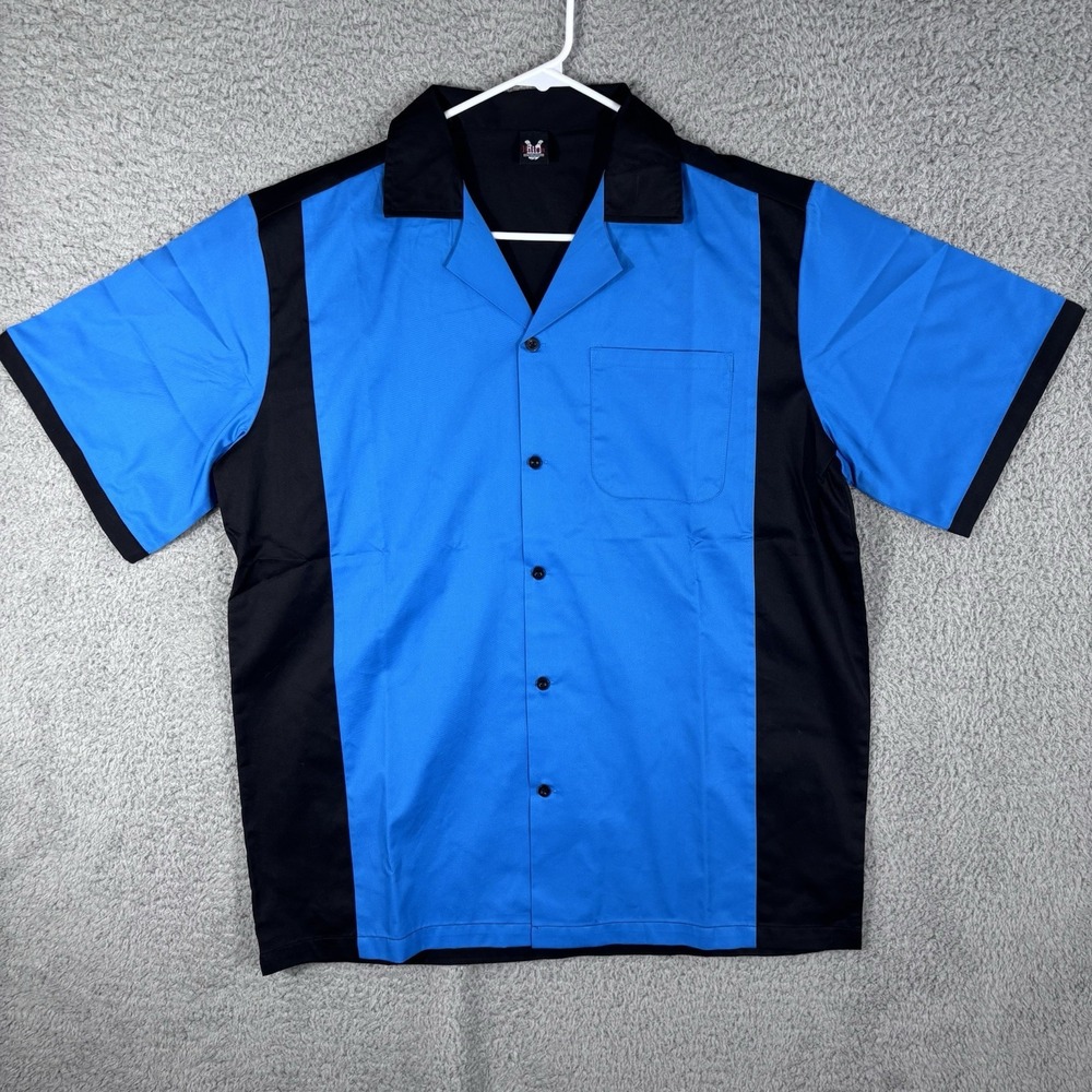 Hilton Bowling Retro Shirt Men‎ Size M Black/Blue Short Sleeve Collared